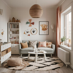 Modern and cute interior of the children's room.
아이 방 인테리어 