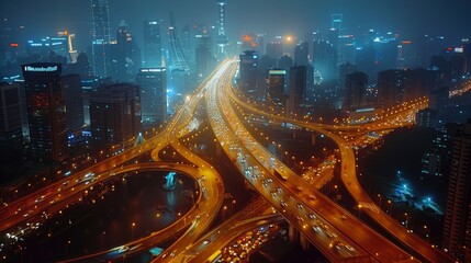 Express ways, toll way, high way, roads in city at night