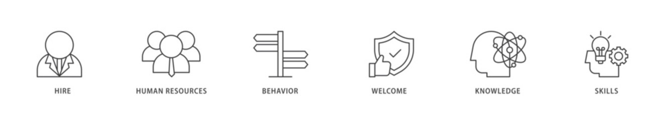 Onboarding icons set collection illustration of behavior, welcome, knowledge, and skills  icon live stroke and easy to edit 