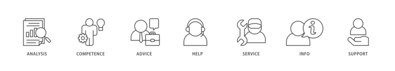 Problem solving icons set collection illustration of analysis, critical thinking, creativity, emotional intelligence, research, team building  icon live stroke and easy to edit 