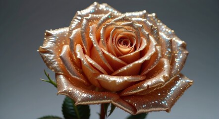 Beautiful shiny rose on grey background