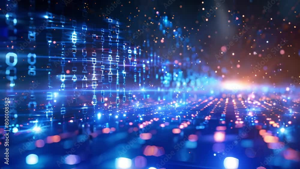 Poster abstract digital data flow in cyberspace with illuminated binary code