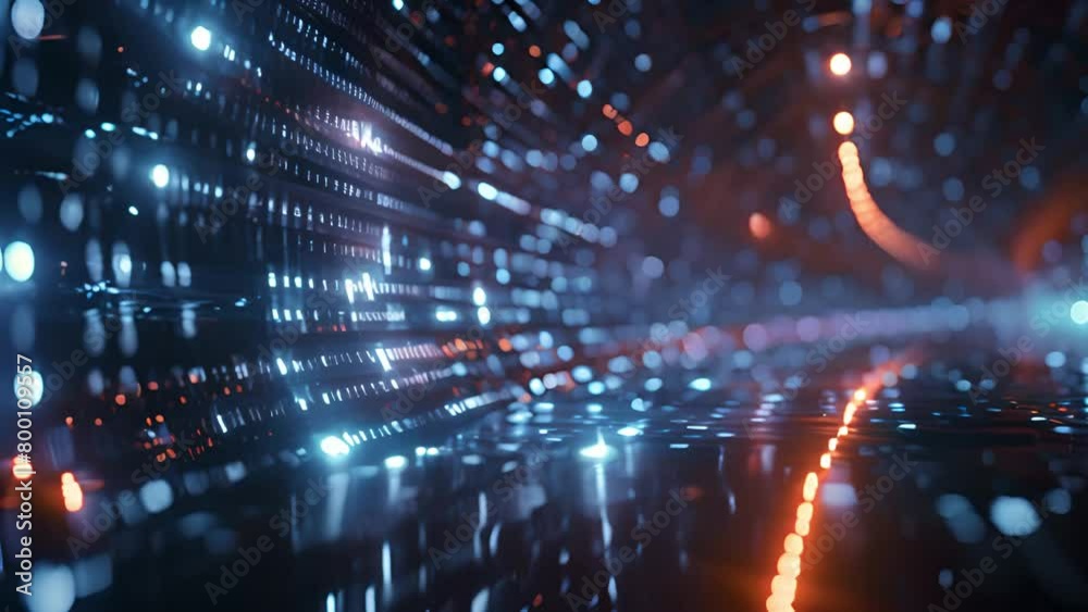Poster abstract digital tunnel with blue lights and binary code