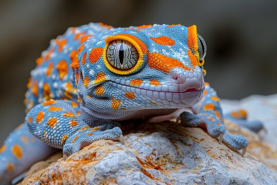 Tokay Gecko: Gripping onto a textured surface with its unique toe pads, showing versatility.