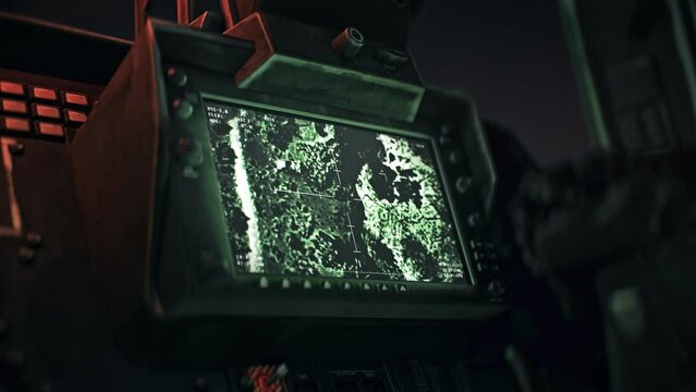Using modern military weapon radar in a terrorism warfare destruction mission. Searching for terrorist vehicles for destruction. Modern warfare. Destruction of the terrorists in the warfare battle