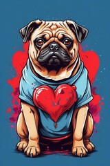 colorful design of pug with heart