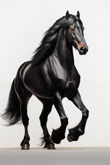 black horse , full body shot, side view shot, photography,studio white background