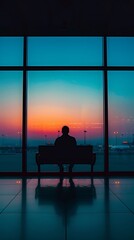 Silhouette of anonymous person waiting traveler at airport terminal
