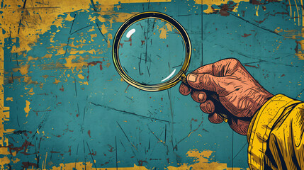 illustration hand with magnifying glass, information search, global search, Generative AI.