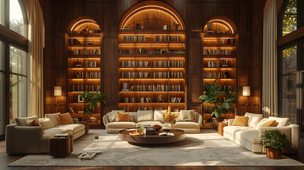 Cosy library room with a bookshelf, lamp, and comfortable club chair in a private home
