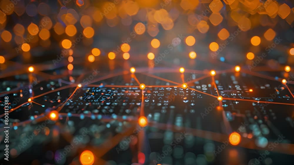 Poster abstract network connections with digital binary code and glowing nodes