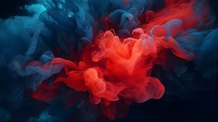  Experience the dynamic interplay of acrylic blue and red hues merging in water, creating captivating ink blots that adorn an abstract black backdrop, each detail rendered with lifelike realism in HD 