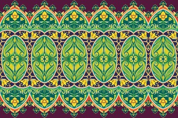 Ethnic seamless pattern. Freehand floral geometric motifs stripes print. Boho chic design background. Tribal style wallpaper. Hand drawn illustration. Traditional African abstract painting.