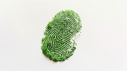 realistic green fingerprint, green identity, white background, copy and text space, 16:9