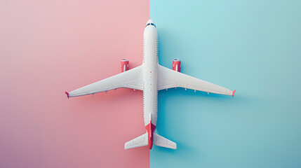 Model plane, aeroplane on pastel colour background.Flat lay design.
