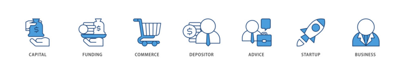 Angel investor icons set collection illustration of capital, funding, commerce, depositor, advice, startup and business icon live stroke and easy to edit 