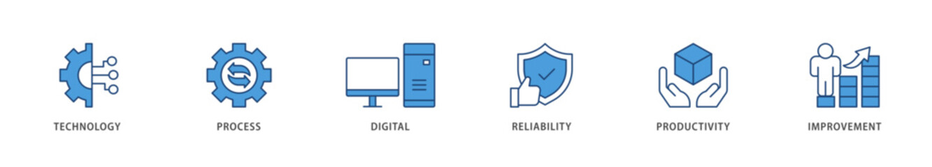 Automation icons set collection illustration of process, digital, reliability, productivity, and improvement icon live stroke and easy to edit 