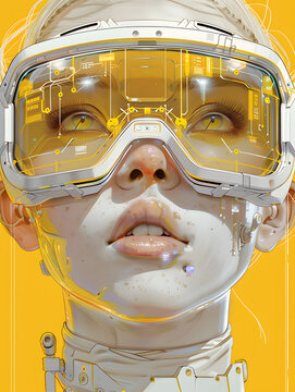 3D rendering of a female astronaut in white spacesuit isolated on yellow background.Mystique Astronaut: A Blurred Vision in the Cosmos