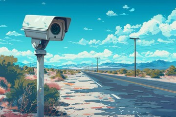 Illustration of CCTV camera on the road