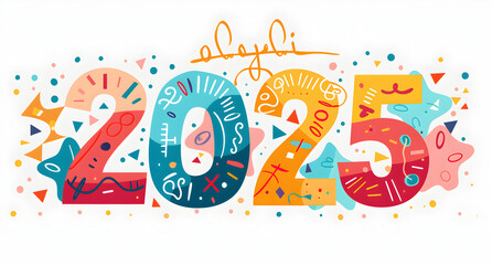 Fototapeta premium A colorful drawing of the number twenty-five. The drawing is full of shapes and colors, and it looks like it's celebrating the year twenty-five. Generative AI