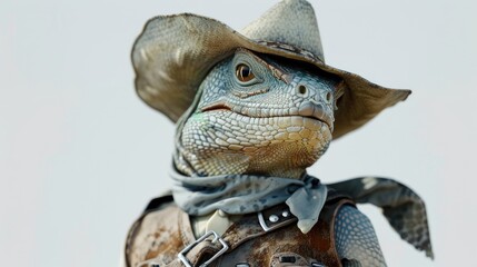 Whimsical Cowboy Lizard: A Hyper-Realistic Ode to the Wild West with a Reptilian Twist