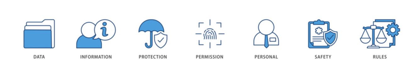 Data protection icons set collection illustration of data, information, protection, permission, personal, safety and rules icon live stroke and easy to edit 