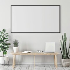 Minimalist Elegance: Horizontal Thin Frame with Blank White Canvas in Christina Haack's Home Office