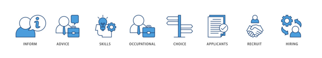 Fototapeta premium Job fair icons set collection illustration of the information, advice, skills, occupational, applicants, recruit, and hiring icon live stroke and easy to edit 