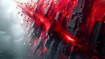 Cybernetic Cityscape: Abstract Artwork with Angular Forms and Luminous Red Accents