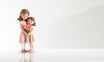 new3d cartoon mother and kid,mother day concept,copy space background
