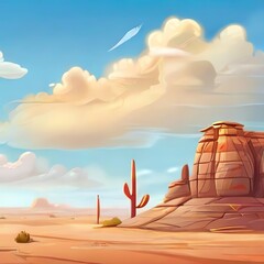 Generative AI. Background Desert With Clouds And Hot Atmosphere In Cartoon Style
