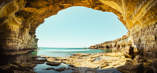 Sea cave arch viewpoint near Cape Greko, Capo Greco, Ayia Napa and Protaras on Cyprus island,...