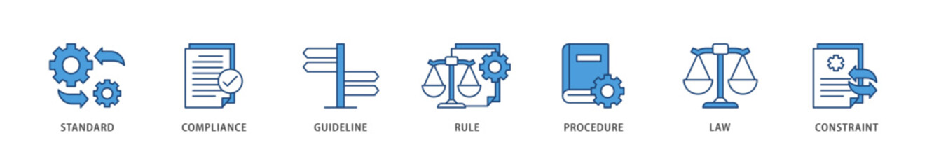 Regulation icons set collection illustration of standard, compliance, guideline, rule, procedure, law and constraint icon live stroke and easy to edit 