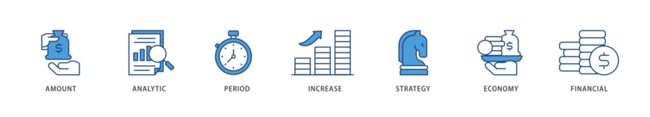 Sales growth icons set collection illustration of financial, increase, economy, strategy, period, analytic, amount icon live stroke and easy to edit 