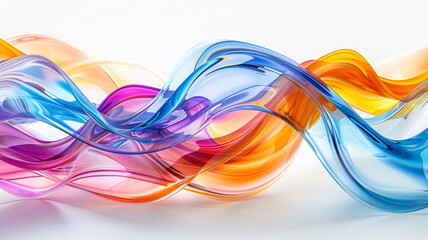 Abstract composition of multicolored glass waves forming a vibrant isolated scene on a pristine white backdrop