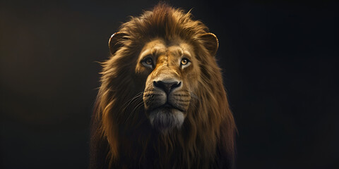 portrait of king lion on dark background
