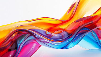 Bold and vibrant multicolored glass background featuring dynamic wavy shapes spread across the entire frame, isolated on a crisp white backdrop