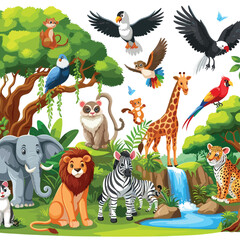 Animals in nature scene vector illustration