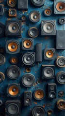 close up of audio speakers