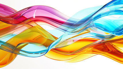  Bright and lively multicolored glass background featuring artistic wavy shapes, perfectly isolated on white