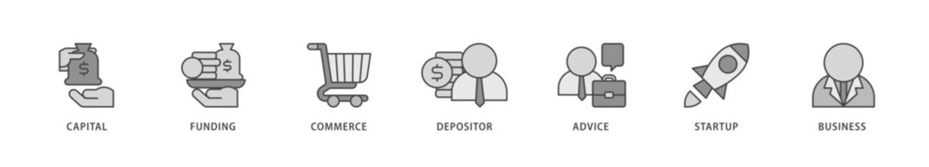 Angel investor icons set collection illustration of capital, funding, commerce, depositor, advice, startup and business icon live stroke and easy to edit 