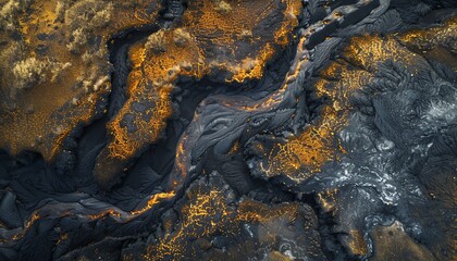 Amazing photo of lava flow. The molten rock looks like a river of fire.