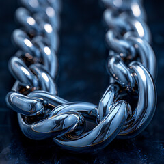 Massive silver braided chain on a dark background