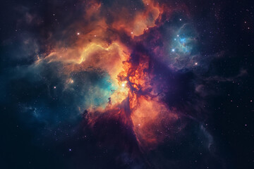Obraz premium A colorful nebula in space, stars glowing around it