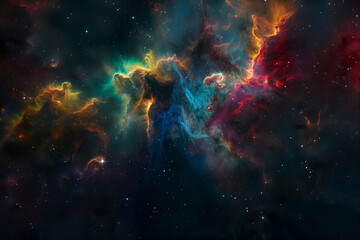 A colorful nebula in space, stars glowing around it
