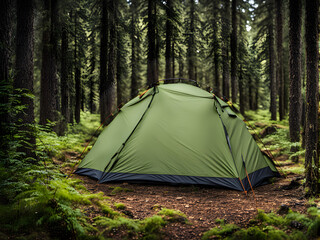 Camping in the forest, setting up camping tents, camping in the wilderness, outdoor sports, getting close to nature