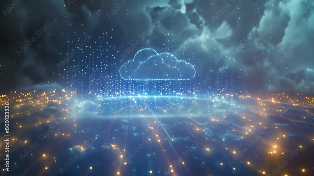 Poster cloud computing network concept with digital cloud and circuit board