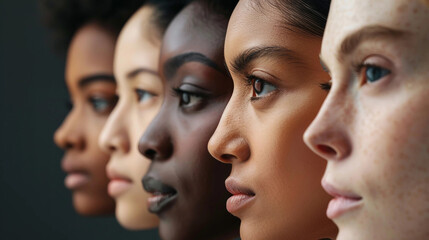 Close-up of a Diverse Group of Women's Faces Viewed From an Angle