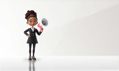 3d cartoon Businesswoman holding a megaphone,copy space background
