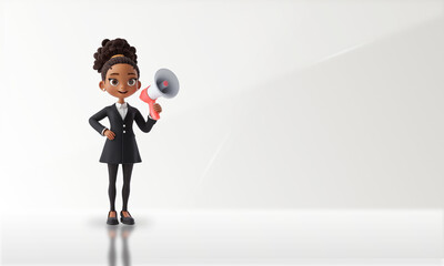 Fototapeta premium 3d cartoon Businesswoman holding a megaphone,copy space background 